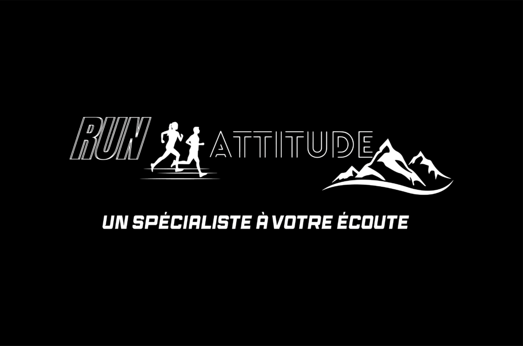 Logo blanc sur fond noir du magasin à saint berthevin, Run Attitude.